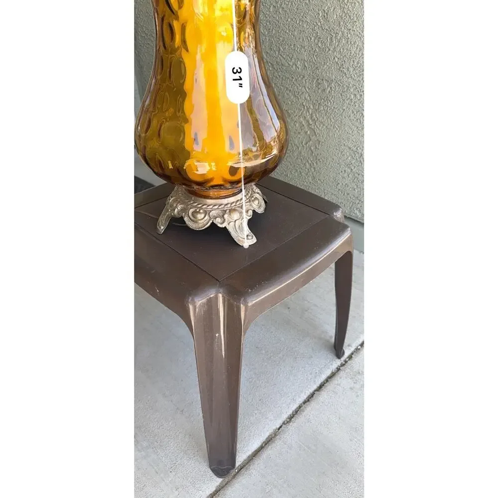 vintage amber glass table lamp prominent 